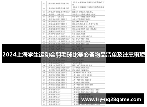 2024上海学生运动会羽毛球比赛必备物品清单及注意事项