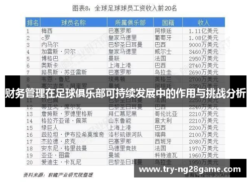 财务管理在足球俱乐部可持续发展中的作用与挑战分析